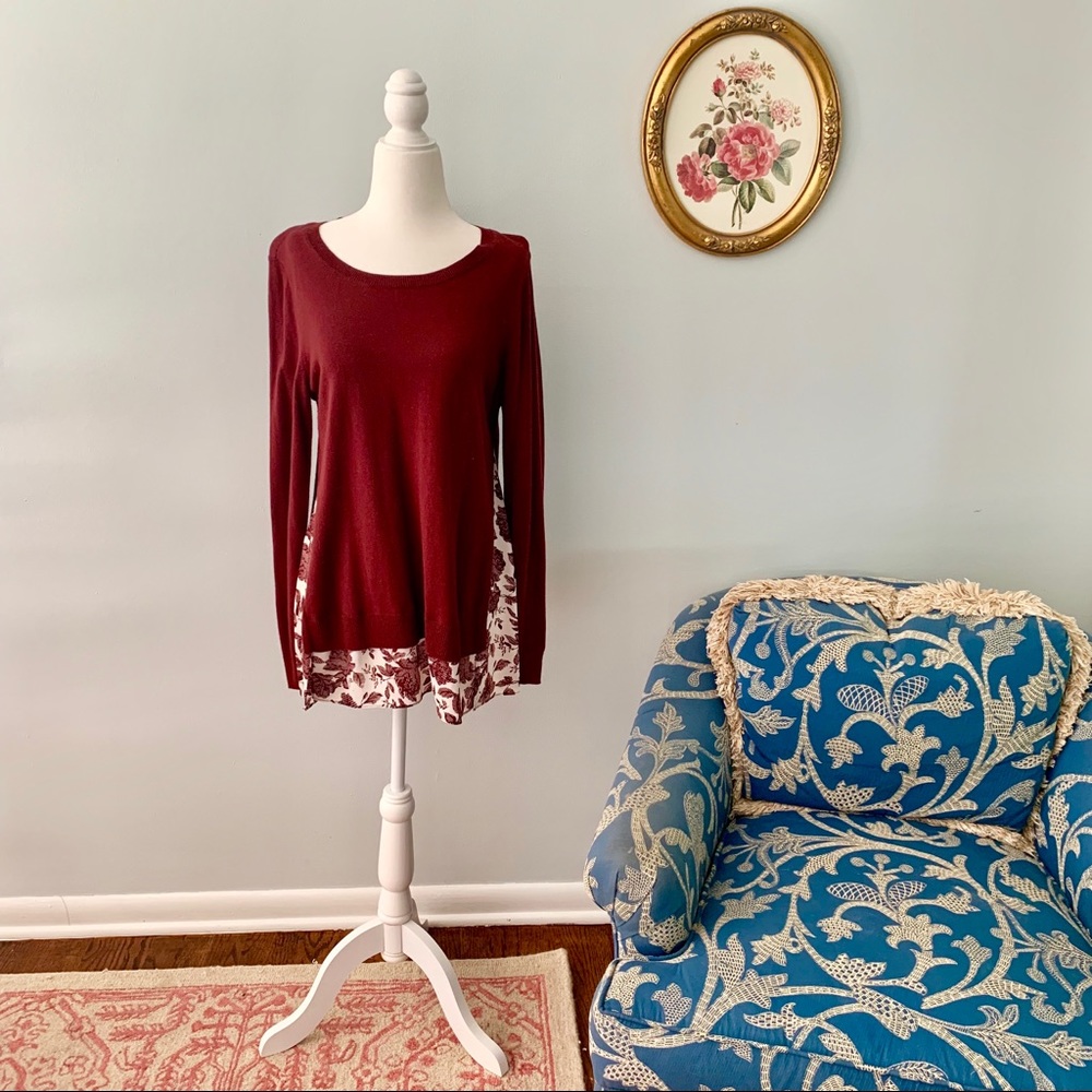 Ann Taylor Mixed Media Sweater with Floral